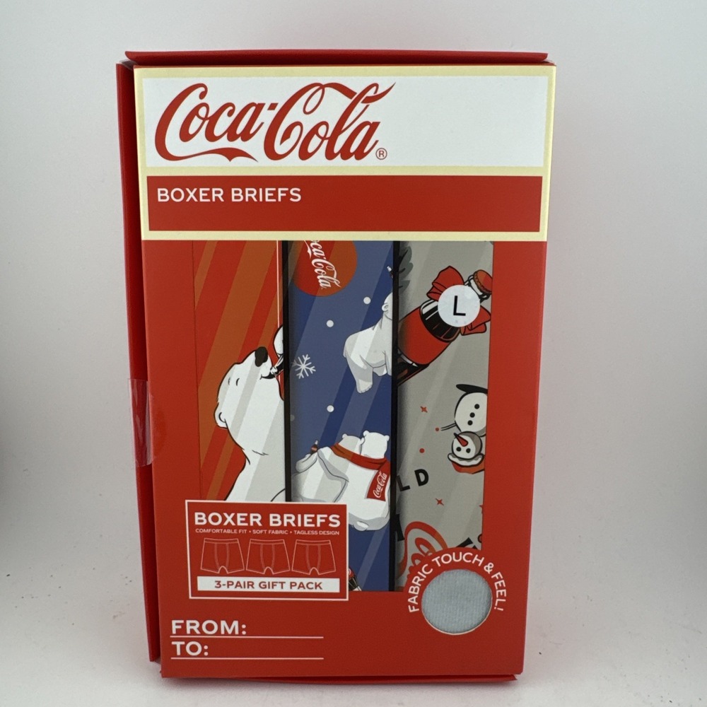 Coca-Cola Polar Bear Holiday Boxer Briefs 3-Pair Gift Pack Mens L Multicolor